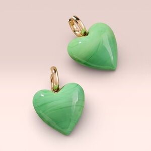 Anthropologie Icon Charm Huggie Hoop Heart Earrings in Green